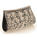 Fabric and Silver Embroidery with Crystals on Black Clutch (India)