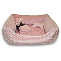 Pink and White Mini Dots Microplush Pet Bed with Toy and Thro