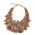 Wire-woven Bronze and Multicolored Glass Beads Bib Necklace (India)