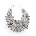 Wire-woven White and Grey Glass Beads Bib Necklace (India)