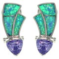 Sterling Silver Created Opal and Cubic Zirconia Contemporary Earrings