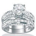 Ultimate CZ Platinum over Silver Cubic Zirconia Bridal-Inspired Ring Set