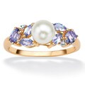 Angelina D'Andrea 10k Gold FW Pearl, Tanzanite and Diamond Ring (6.5 mm)