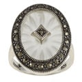 MARC Sterling Silver White Crystal and Marcasite Oval Ring