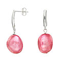 Sterling Silver Pink Baroque Pearl Earrings (13-14 mm)
