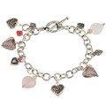 Charming Life Rose Quartz, Jade and Pewter Heart Charms Bracelet