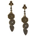 Charming Life Pewter 3-drop Antique-style Asian Coin Earrings