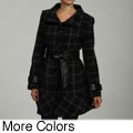 LNR by La Nouvelle Renaissance Women's Plaid Funnel-neck Belted Coat FINAL SALE