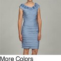 London Times Women's Rosette Shutter Pleat Shimmer Dress