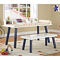 3 Stages Kid's Art Table and Bench Set in White and Blue Finish
