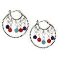 Southwest Moon Sterling Silver Multi-gemstone Hoop Earrings