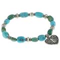 Southwest Moon Sterling Silver Turquoise Bead and Heart Drop Bracelet