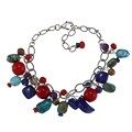 Southwest Moon Sterling Silver Multi-gemstone Dangle Chain Bracelet