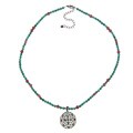 Southwest Moon Sterling Silver Rhodonite and Green Turquoise Necklace