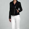 DKNY Women's Mixed Media Motorcycle Jacket