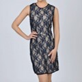 Sharagano Women's Navy/Nude Lace Dress