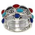 Southwest Moon Silver Multi-gemstone Stackable Rings (Set of 3)