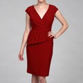 Evan Picone Women's Red Peplum Surplice Cap-sleeve Dress