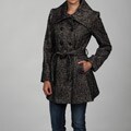 DKNY Women's Black/Ecru Wool Twill Double Breasted Trench Coat