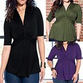 Kiyonna Women's Plus Size V-neck 3/4-sleeve Top
