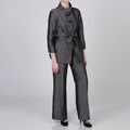 Sharagano Women's Charcoal Linen-blend Belted Pant Suit