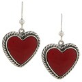 Southwest Moon Sterling Silver Red Coral Heart Earrings