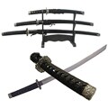 Charcoal Dragon 3-piece Katana Sword Set with Stand