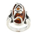 Southwest Moon Sterling Silver Amber and Citrine Flower Accent Ring