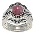 Southwest Moon Sterling Silver Rhodonite Flower Stackable Rings (Set of 3)