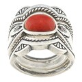 Southwest Moon Sterling Silver Red Coral Roped 3-piece Ring Set
