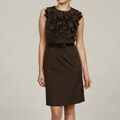 Emma & Michele Women's Brown Ruffle Belted Dress