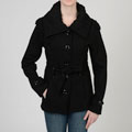 Sebby Collection Women's Black Knit Trim Trench Coat