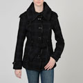 Sebby Collection Women's Black Plaid Trench Coat