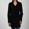 Tahari Women's Black Wool-blend Ruffle-front Military Coat