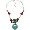 Crystale Silvertone Turquoise, Carnelian and Onyx Necklace