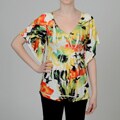 Simply Irresistible Women's Yellow/ Orange Abstract Flutter-sleeve Top