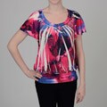 Simply Irresistible Women's Fuchsia Abstract Banded Flutter-sleeve Top