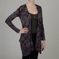Simply Irresistible Women's Purple Abstract Plaid Open-front Cardigan