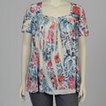 Simply Irresistible Women's Plus Size Blue Floral Short-sleeve Top