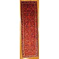 Persian Hand-knotted Red/ Navy Hamadan Wool Rug (4' x 13'6)