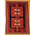 Persian Hand-knotted Red/ Ivory Hamadan Wool Rug (6'9 x 9'9)