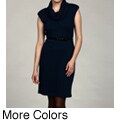 Spense Women's Ribbed Cowl Neck Belted Dress FINAL SALE