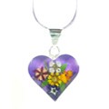 Sterling Silver Bouquet of Flower on Purple Heart Necklace (Mexico)