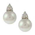 14k Gold FW Pearl and 1/6ct TDW Diamond Earrings (J-K, I1-I2) (8.75 mm)