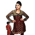 Women's Rust Net-sleeve Half-body Kurti/ Tunic (India)