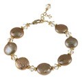 Charming Life Goldtone Champagne FW Pearl and Crystal Bracelet (13 mm)
