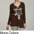 RXB Women's V-neck Graphic Print Rhinestone Top