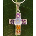 Sterling Silver Bouquet of Flower Medium Cross Necklace (Mexico)