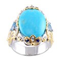 Michael Valitutti Two-tone Turquoise, Swiss Blue Topaz and Sapphire Ring
