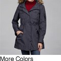 London Fog Women's Faux Fur Trim Hooded Nylon Anorak Coat